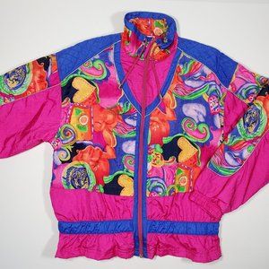 VTG 90's EVR Pink Floral Abstract Art Windbreaker